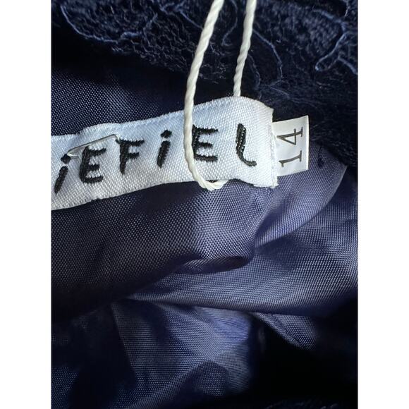 IEFIEL Navy Lace Halter Keyhole Back Full Maxi Skirt Size 14 Formal NWT Dress - Picture 5 of 10